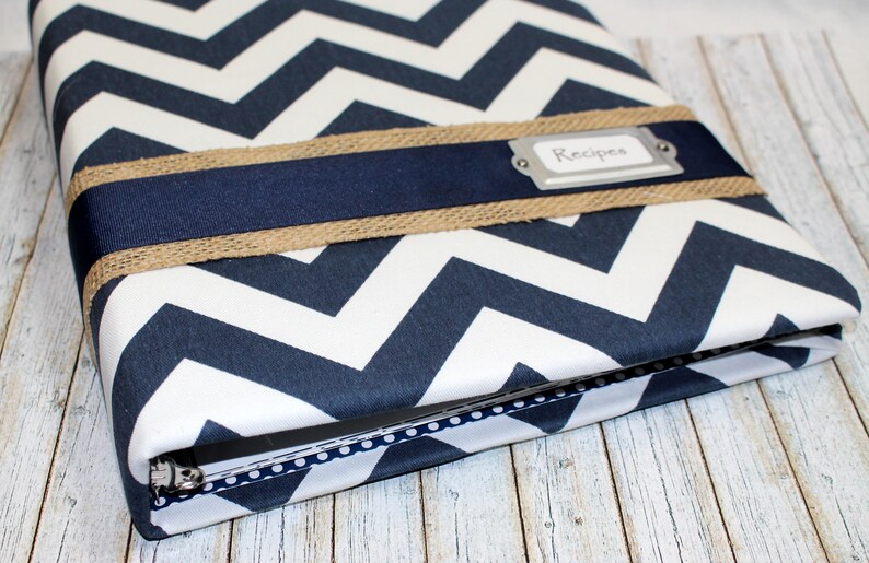 Recipe Binder with Dividers Navy Recipe Binder Blue Chevron Etsy