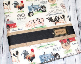 Recipe Binder, Recipe Dividers, Farmhouse Recipe Book, Rustic Recipe Binder, 3 ring notebook, Personalized, Custom, farm animals, Cows