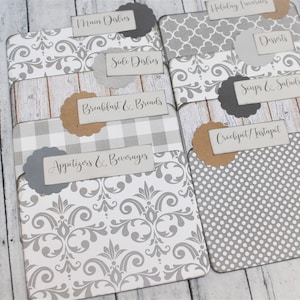 Recipe Dividers, Gray and White Farmhouse Recipe Dividers, 4 x 6 Recipe Card Dividers, Rustic, Recipe Box Dividers, 3 x 5, 5 x 7, Custom