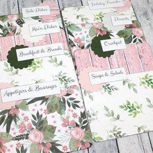 Recipe Dividers, Recipe Box Dividers, Pink Floral Recipe Card Dividers, Pink and Green Floral, 4 x 6 Recipe Cards, 3 x 5, 5 x 7, custom