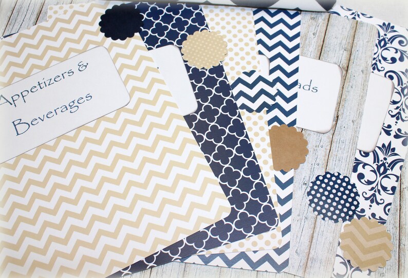 Recipe Binder With Dividers Navy Recipe Binder Blue Chevron Etsy