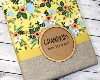 Fast ship, Grandkids Photo Album, Grandkids Picture Memory Book, Photo Scrapbook, gift for Grandma, Grandkids make life grand, Yellow Floral