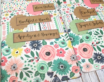 Recipe Box Dividers, Recipe Card Dividers, Custom Recipe Dividers, Floral, Boho, Coral, Mint, Rustic 4 x 6 Recipe Dividers, 3 x 5, 5 x 7