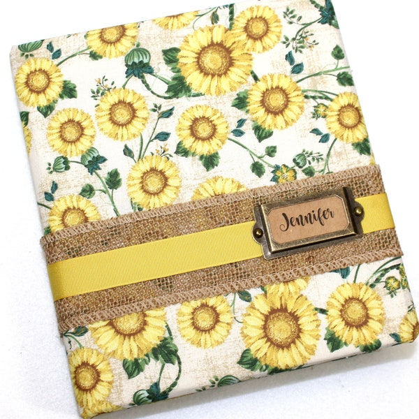 Personalized binder, 3 ring binder, Sunflower binder, fabric covered 3 ring binder, teacher binder, planner, school, home binder, organize