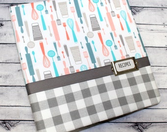 Recipe Binder, Recipe Book, Gray Recipe Binder, Buffalo Check, Gray Plaid, Farmhouse Recipe Binder, Recipe Dividers, Recipe Notebook, Custom