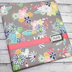 Personalized 3 Ring Binder, mini binder, cute teacher binder, school, gray floral binder, fabric binder, custom planner, journal