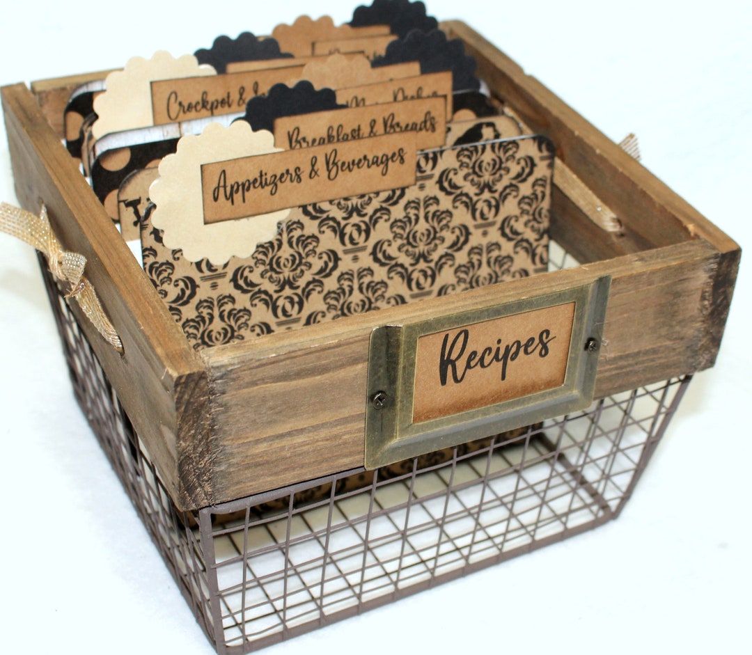 Rustic Recipe Box, 4 X 6 Recipe Box, Neutral, Black and Tan Recipe