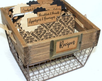 Rustic Recipe Box, 4 x 6 Recipe Box, Neutral, Black and Tan Recipe Dividers, Recipe Cards Box, Wooden Recipe Box, Recipe Cards, Farmhouse