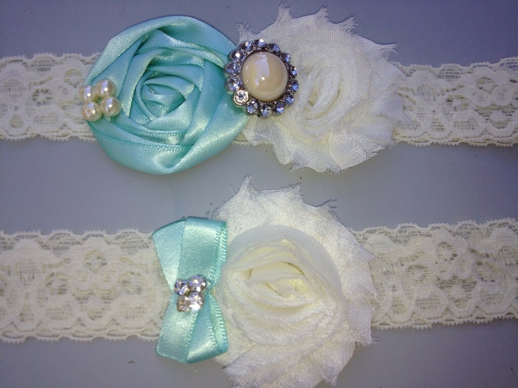 Aqua/ Blue Wedding Garter Set / bridal garter / toss garter | Etsy
