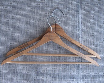 2 Vintage Wooden Suit Hangers-Drycleaner Hangers-Retro Trouser Hangers-Cleanthru Hanger-Wood Pant Hangers