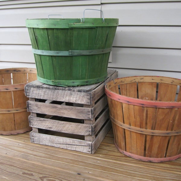 3 Orchard Baskets-3 Bushel Basket-Farmers Baskets-Apple Baskets-Garden Basket-Wooden Basket-Fall Autumn Home Decor-Bushel Apple Baskets