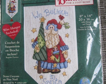 We Believe in Santa Cross Stitch Kit- Banner Cross Stitch-Dimensions Counted Cross Stitch Kit-Dimensions Sewing Kit-Christmas Wall Hanging-