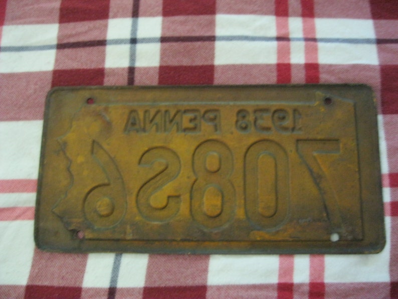 Antique License Platevintage Car Plate1938 PA Plate1938 License