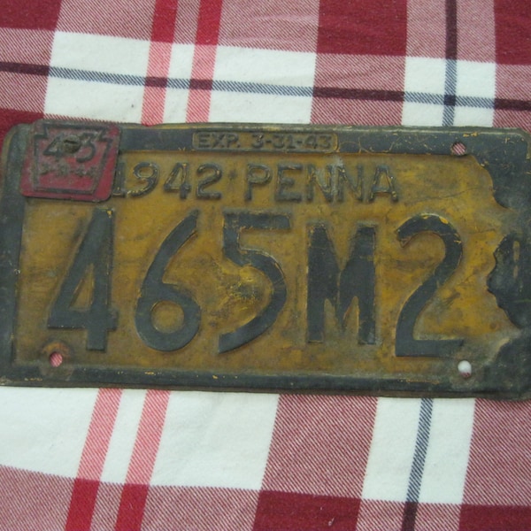 Antique License Plate-Vintage Car Plate-1942 PA Plate-1942 License Plate-Old License Plate-Man Cave Decor-Garage Decor-Man Gift-Vintage AAA