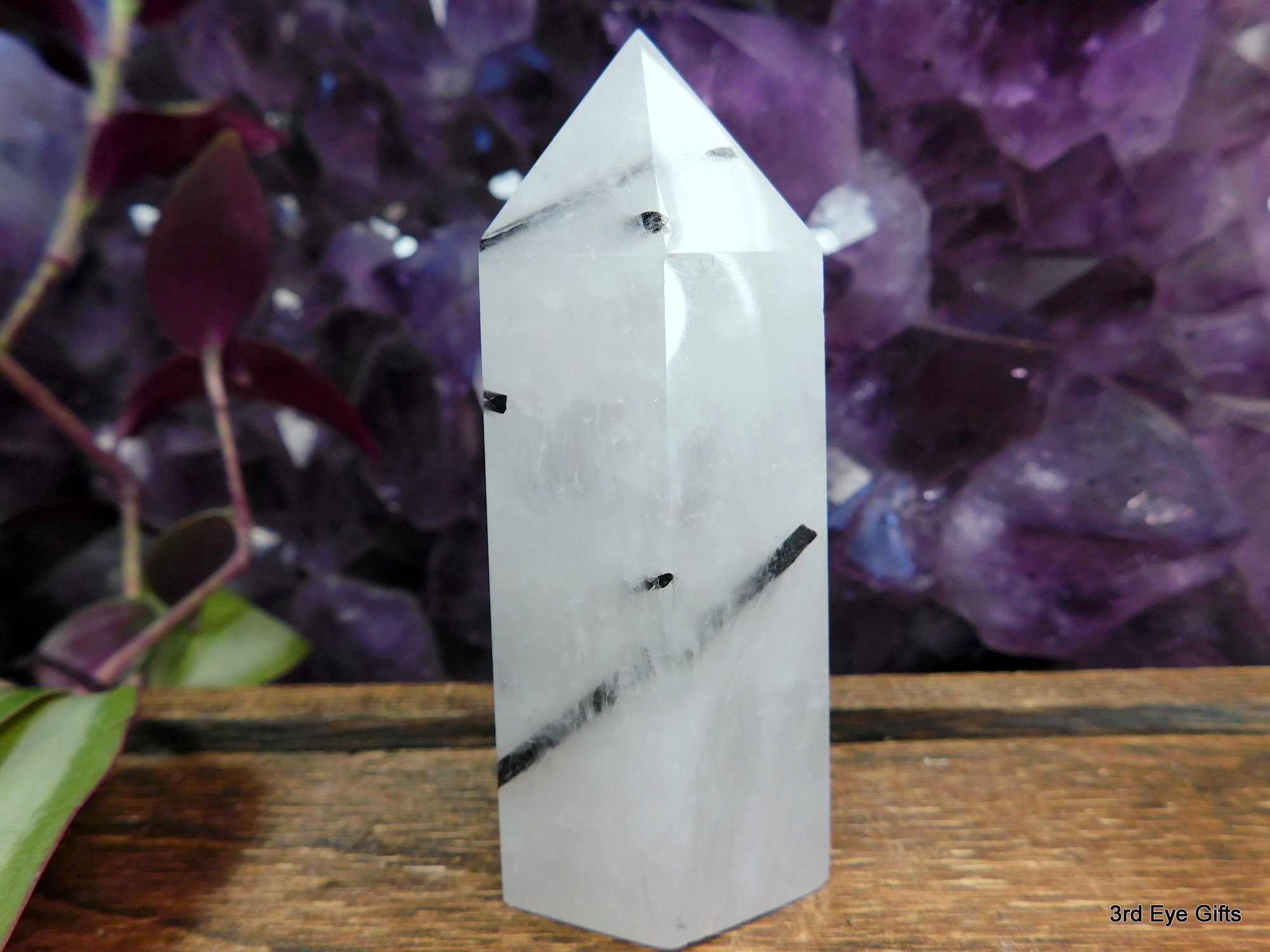 SALE White Quartz Tower with Tourmaline Crystals Black | Etsy