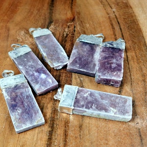 Collana di cristallo di lepidolite rettangolare per l&#39;ansia, cristallo di litio lepidolite viola per il chakra della gola, regali di cristallo del terzo occhio