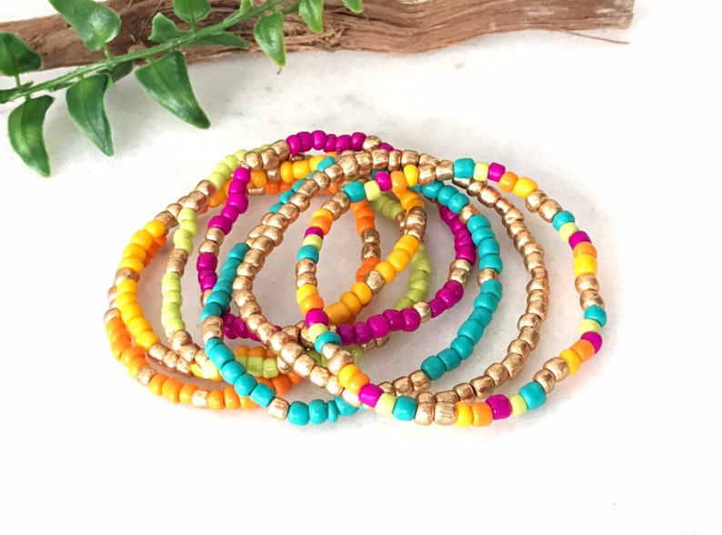 Colorful Bracelets Stackable Bracelets Set of 7 Boho Style Bracelets Friendship Bracelets Seed Bead Bracelets Seed Bead Jewelry