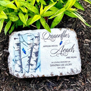 Personalized Memorial Garden Stone, Dragonflies appear when angels are near. Sympathy Keepsake Memorial