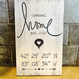 Custom Family Name Home Sign with Est. Date and Coordinates to your city/town 7.5&quot;x12&quot;