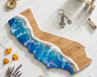California charcuterie board, cheese board, cutting board.  Ocean art, resin art.