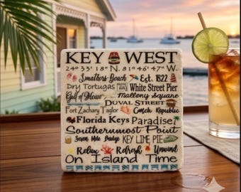 Key West subway art coaster, Tumbled Tile Coasters with Cork backing.