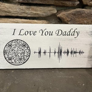 Personal voicemail message QR code with Heartbeat Soundwave.  Wood sign 12"x6".  *I do not edit* Text me the recording.  FREE SHIPPING