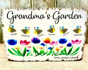 Piedra de jardín personalizada, Jardín de la abuela con los nombres de los nietos. Hasta 10 nombres.