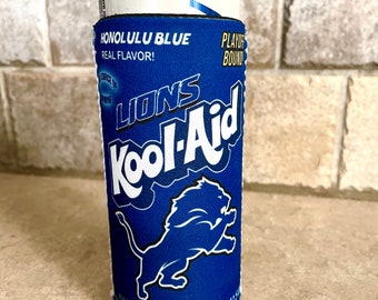 Enfriador de latas de bebidas Honolulu Blue Detroit Lions, Kool Aid. Neopreno. Abrazadera para latas. Cozie