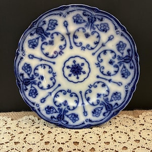 Antique Flow Blue Conway Dinner Plate by New Wharf / Blue and White China / Blue Transferware