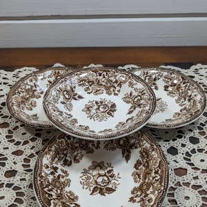 Set of 4 Brown Tonquin Clarice Cliff Transferware 5" Berry Bowls / Staffordshire Dishes / English Transferware