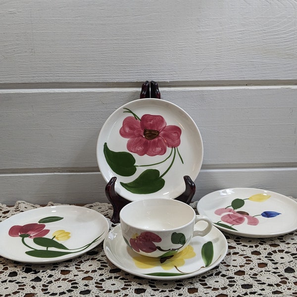 Vintage Mid Century Set of Stetson Saucers and 1 Tea Cup / Floral Tea Cup and Saucers / 1950's Stetson China Pieces