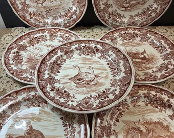Antique Copeland Spode Wild Game Bird Series Plates - CHOOSE FROM PLATES / Brown Transferware -  Dinner Plate /  10 3/8" Thanksgiving Plate