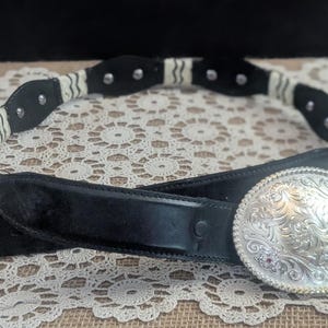 Vintage Montana Silversmiths Leather Belt: Silver Plate Western Accessory