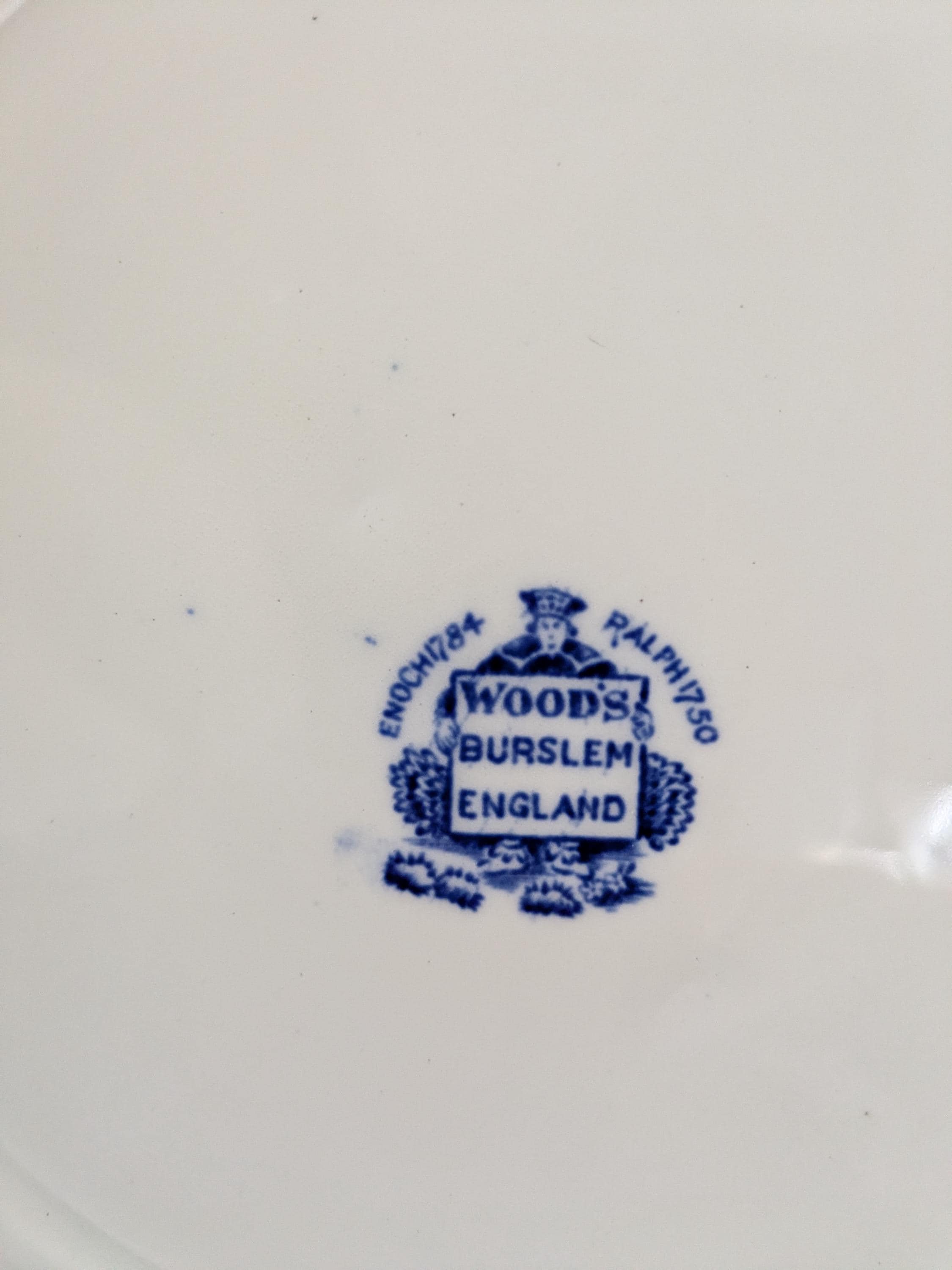 Woods Burslem Turkey Dinner Plate, Blue Transferware, 10