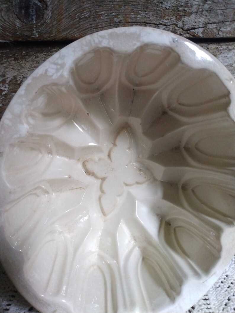 White Ironstone Stained Fluted Pudding Jello Mold / Circa Etsy