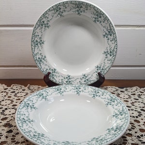 Pair of Green Transferware 9" Belmar Salad Bowls from John Maddock and Sons England / James M. Shaw & Co., New York