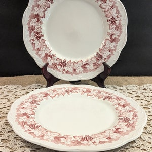 Pair of J G Meakin Red Transferware Vine Pattern Dinner Plates / English Staffordshire Sterling / English Transferware