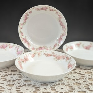 Set mit 4 Vintage französischen Limoges Chesterfield Beerenschalen / Haviland-Gerichten / antike rosa Blumen GDA Frankreich