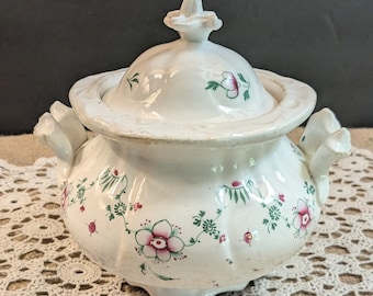 Antique Floral Staffordshire Transferware Jar: English Ironstone Tea Caddy