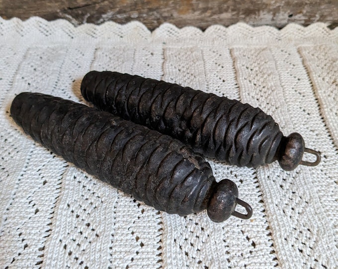 Antique Set of 2 Large 7 Cuckoo Clock Balance Weight Set / Cast Iron