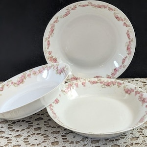 Three Vintage French Floral Limoges Pasta, Soup, Stew Bowls /Chesterfield / Haviland Dishes / Antique Pink Flowers GDA France