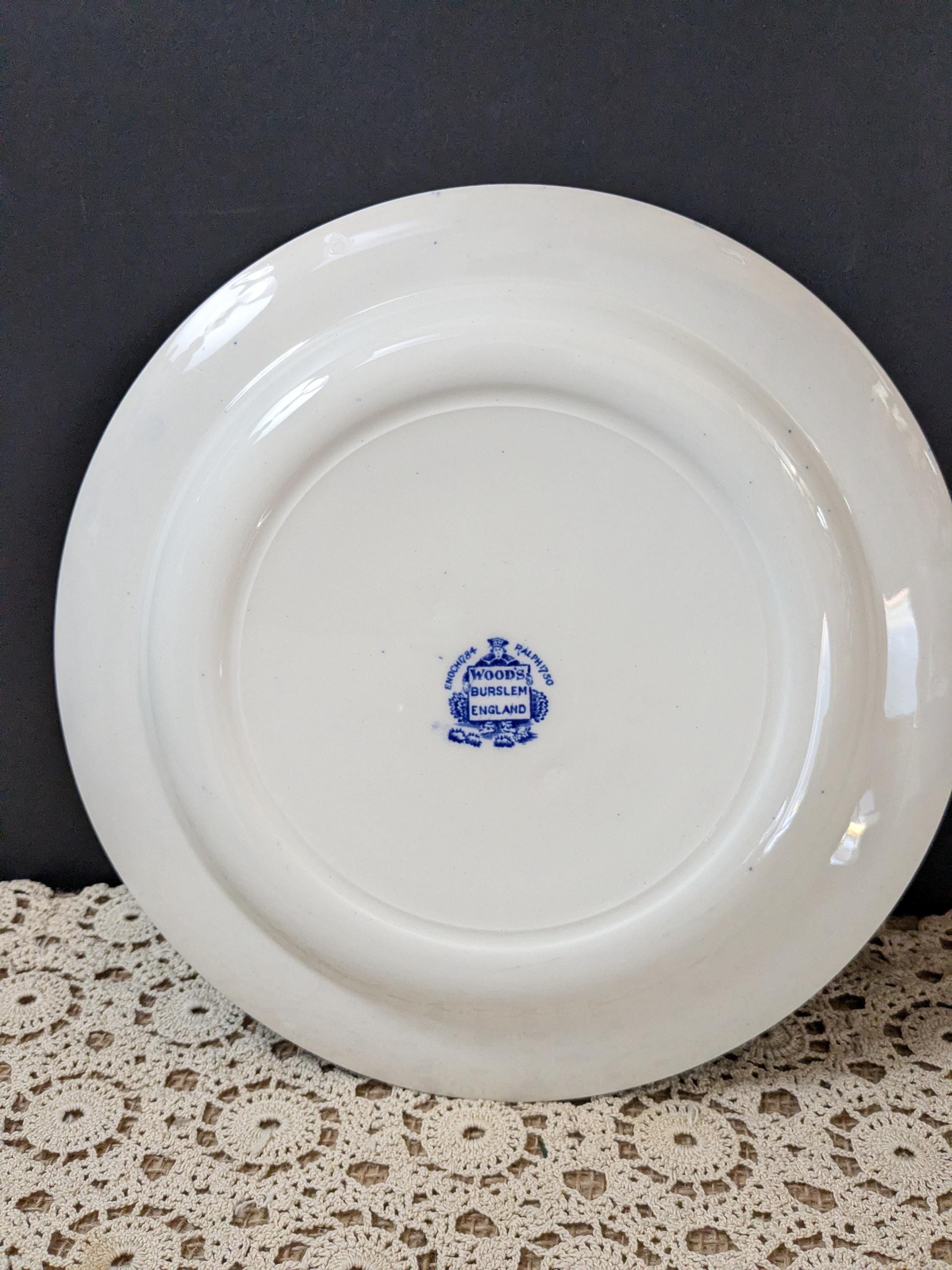 Woods Burslem Turkey Dinner Plate, Blue Transferware, 10