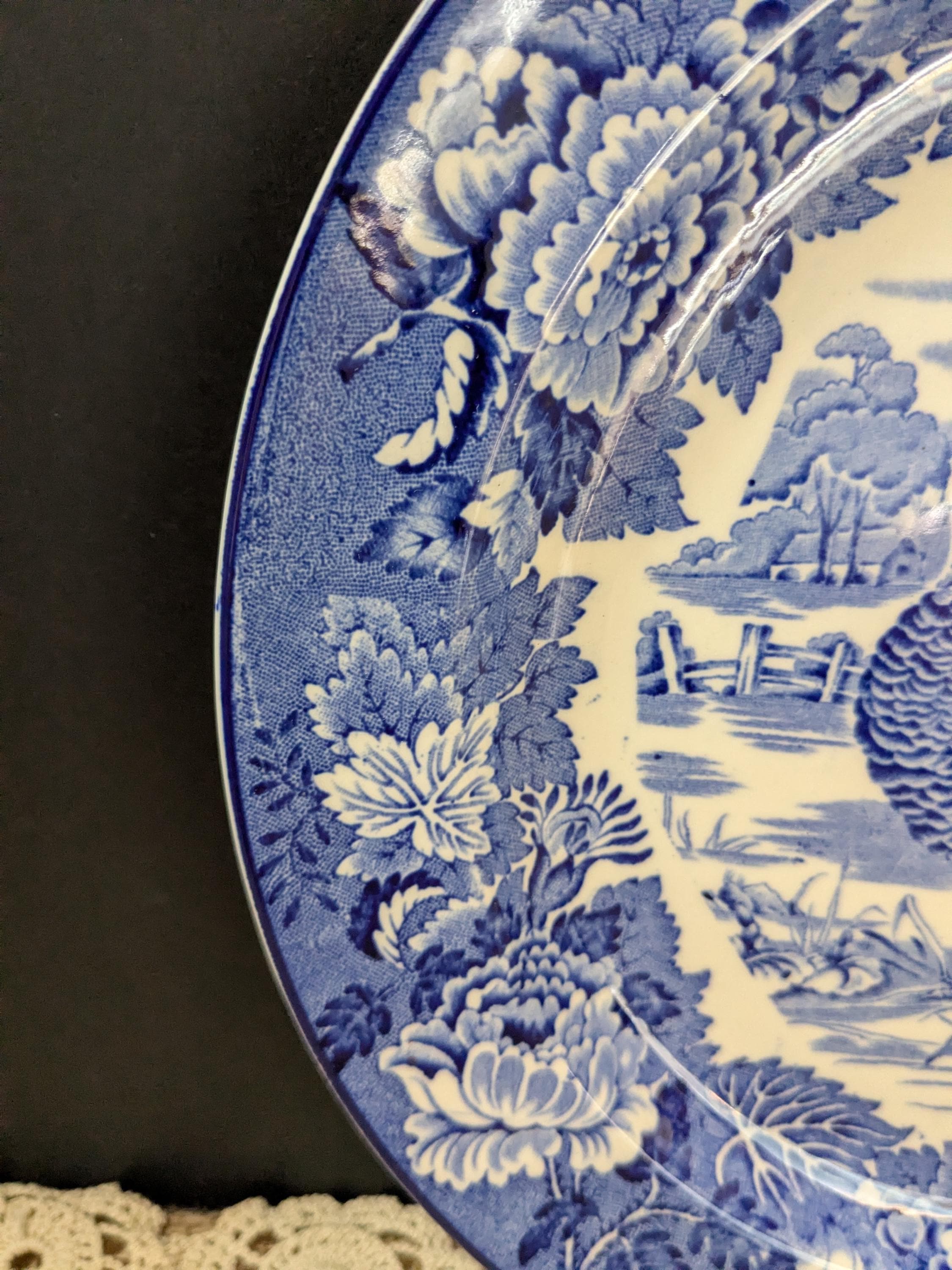 Woods Burslem Turkey Dinner Plate, Blue Transferware, 10