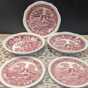Cinque ciotole e piatti da antipasto Copeland Spode Tower - Red Transferware - Arredamento rustico
