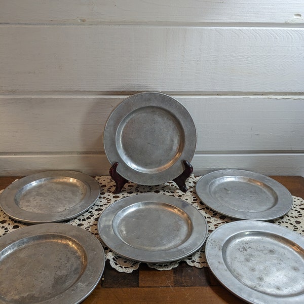 Six Vintage Pewter Side Plates / 7 1/2" Decorative Plates / Wilton-Columbia, PA U.S.A / Colonial Early American Decor