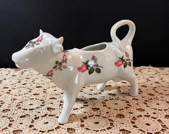 Vintage French White Cow Creamer / Cordon Bleu Mid Century Cow Creamer / Animal Creamer / Cottage Kitchen Decor