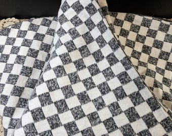 Vintage Black & White Checked Christmas Tree Skirt: Farmhouse Decor (45"-48")