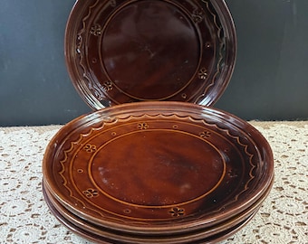 Vintage Marcrest SET OF 4 Stoneware Pottery Plates / Daisy Dot / USA / Tableware