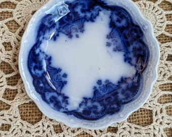 Antique 1800's Flow Blue Butter Pat / English Transferware Dish / Appetizer Dish