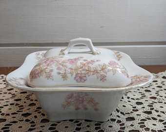 Vintage Austria Pink Floral Soap Dish / Butter Dish with Strainer